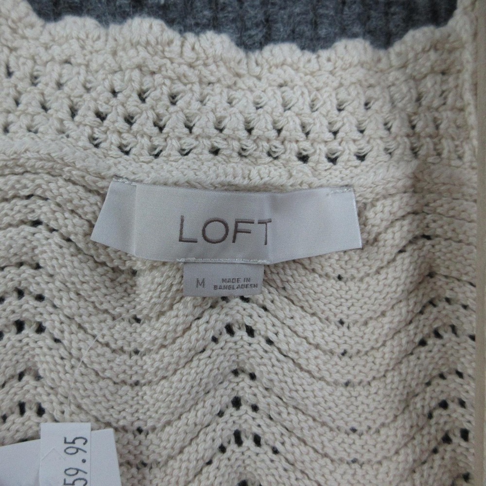 LOFT Sweater Womens M Cream Open-Knit Crochet Square Neck Sleeveless Summer NWT - Picture 5 of 10